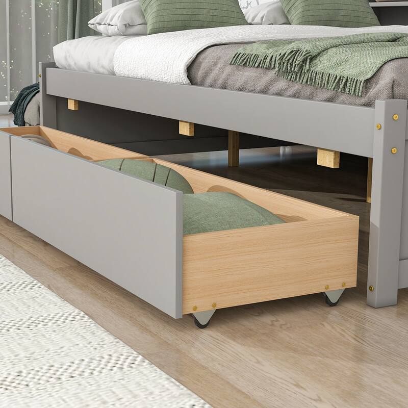 Bed with Side Bookcase, Drawers