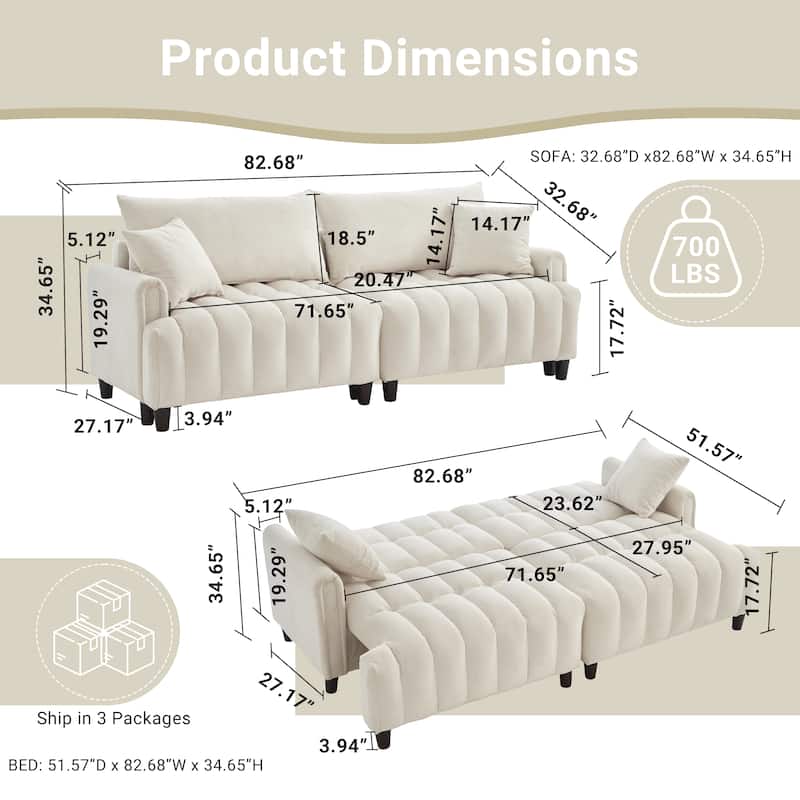 Futon Loveseat Couch Convertible into Sleeper Sofa Bed with Hidden Storage and Adjustable Backrest, Modern Loveseat Sleeper