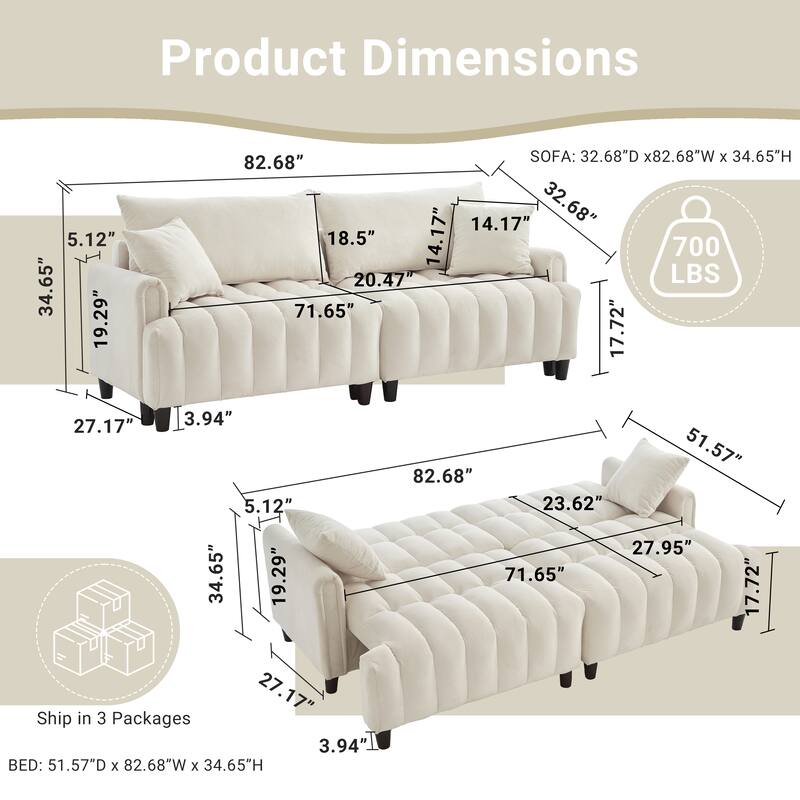 Sofa Bed with 2 Hidden Storage Bags, Multi-Functional Sleeper Sofa Loveseat with Adjustable Backrest