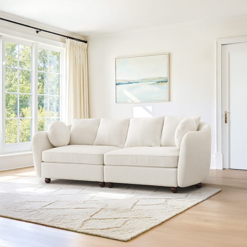 90.6 Inch 3-Seater Sofa Couch with 6 Pillows, Chenille Upholstered Living Room Sofa for Living Room Bedroom Apartment in White