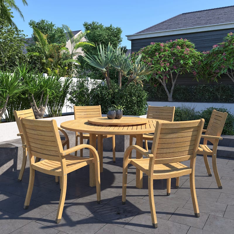 Amazonia FSC Wood 7pc Outdoor Patio Dining Set with Lazy Susan - 7 Piece - 7 Piece - Brown