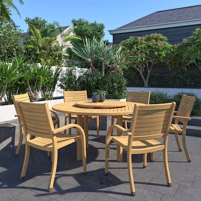 Amazonia FSC Wood 7pc Outdoor Patio Dining Set with Lazy Susan - 7 Piece - 7 Piece