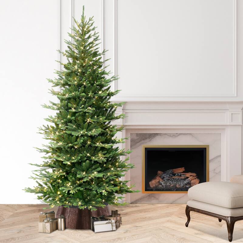 Puleo International 7.5' Pre-Lit Slim Chatham Spruce Artificial Christmas Tree with Matching Skirt