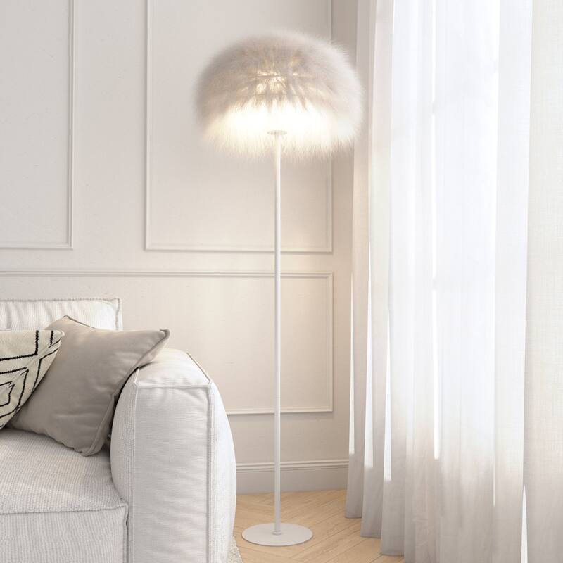 Acroma 63" Blush Pink Feather Floor Lamp with Dome Shade - 1-light - Matte white