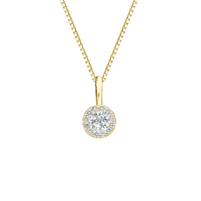 Auriya 14k Gold 1/4ct TDW Round Diamond Halo Necklace (I-J, SI2-SI3) - Yellow