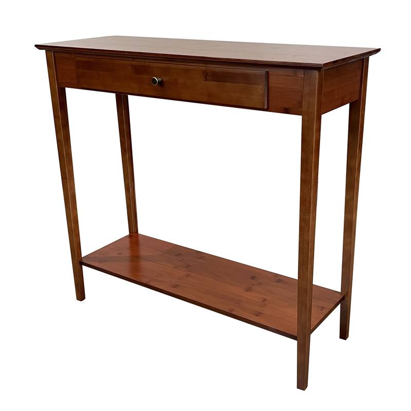 Solid Bamboo 2-Tier Console Table with Drawer - Mahogany