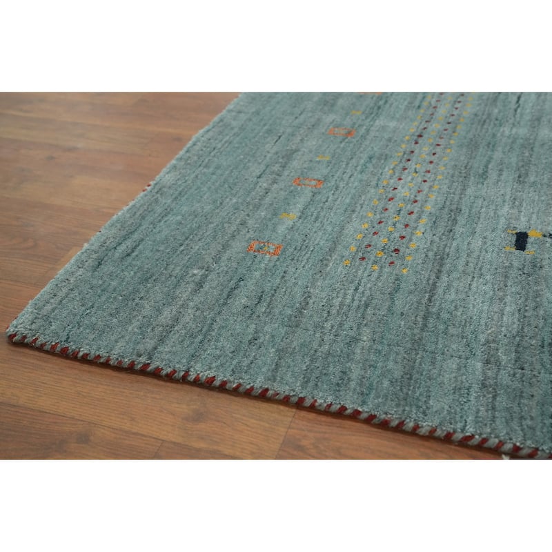 Hand Knotted Oriental 100% Wool Carpet Tribal Animal Pictorial Green Gabbeh Area Rug - 8' 1'' X 7' 11''