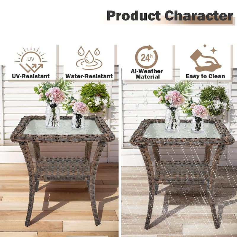 Patio Wicker Coffee Table with Storage -Brown