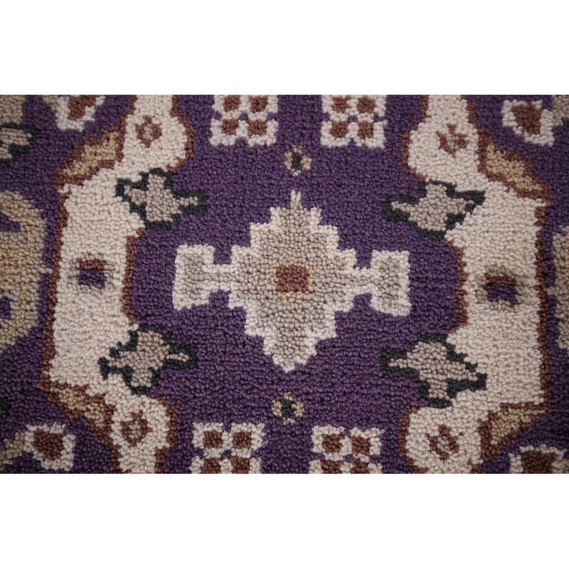 Purple & Ivory Oushak Indian Runner Rug Hand-Knotted Wool Carpet - 2'6"x 9'8"