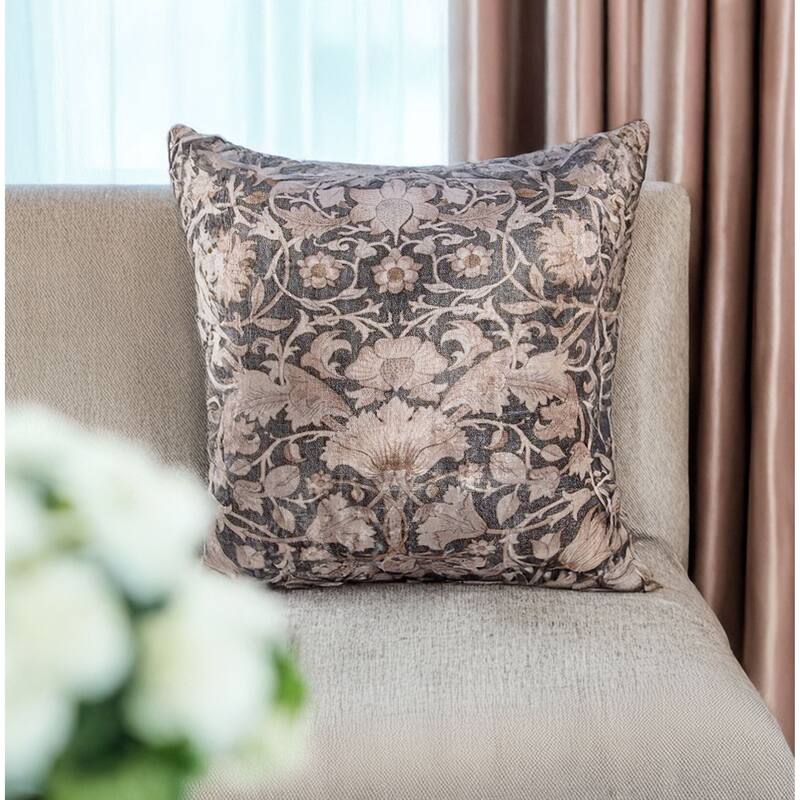 Baroque Leaf Velvet Embroidered Square Decorative Throw Pillow