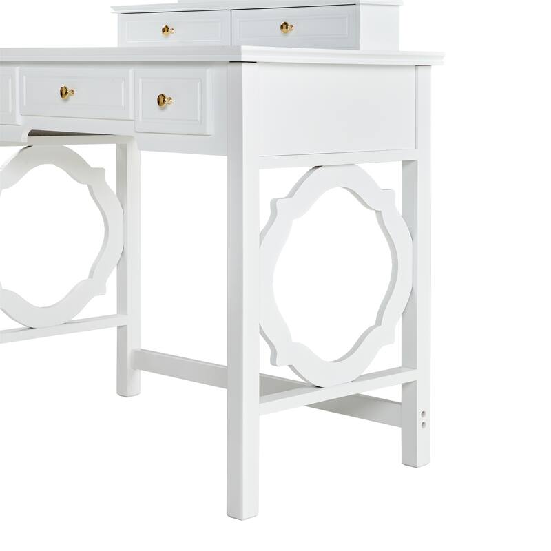 Compact Makeup Vanity Table with Reversible Mirror and Stool for Small Places