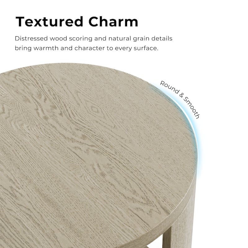 Furniture of America Piez Modern Oak Round Wooden 1-Shelf End Table