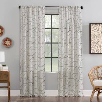 Archaeo Jigsaw Embroidery Linen Blend Curtain, Single Panel