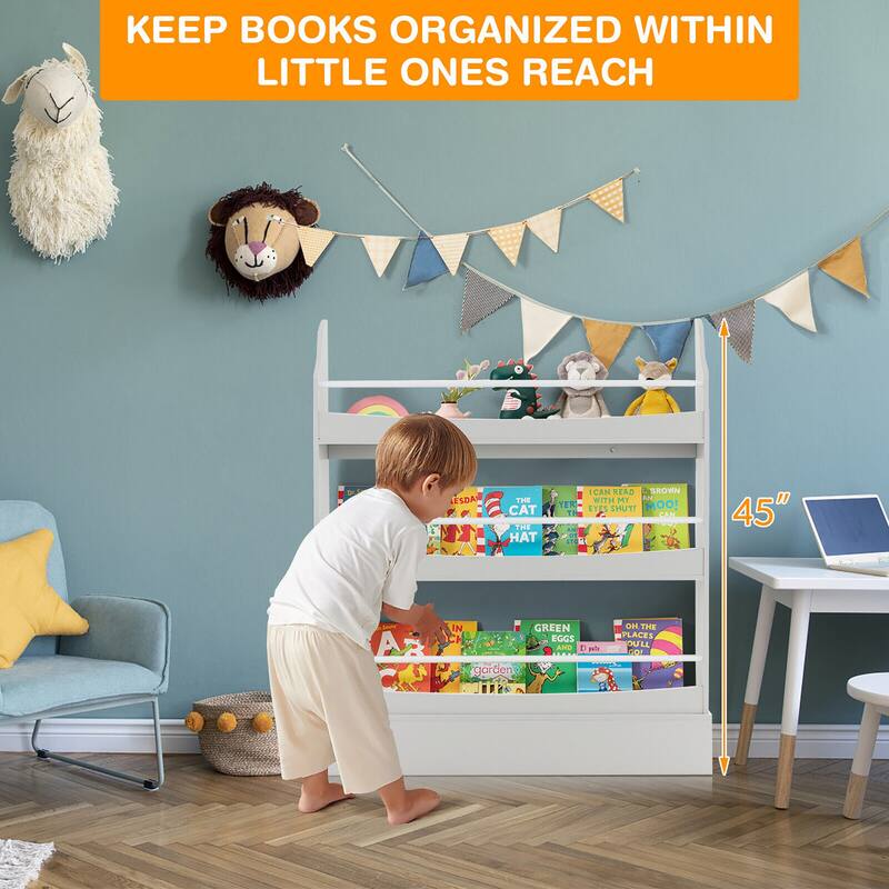 Gymax 3-Tier Kids Bookshelf Toy Storage Bookcase Rack Wall w/