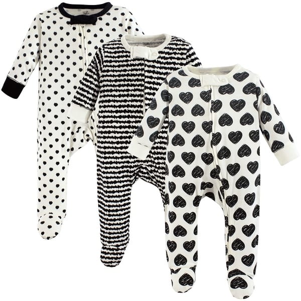 slide 1 of 1, Touched by Nature Baby Girl Organic Cotton Zipper Sleep and Play 3pk, Heart 0-3 Months - Heart