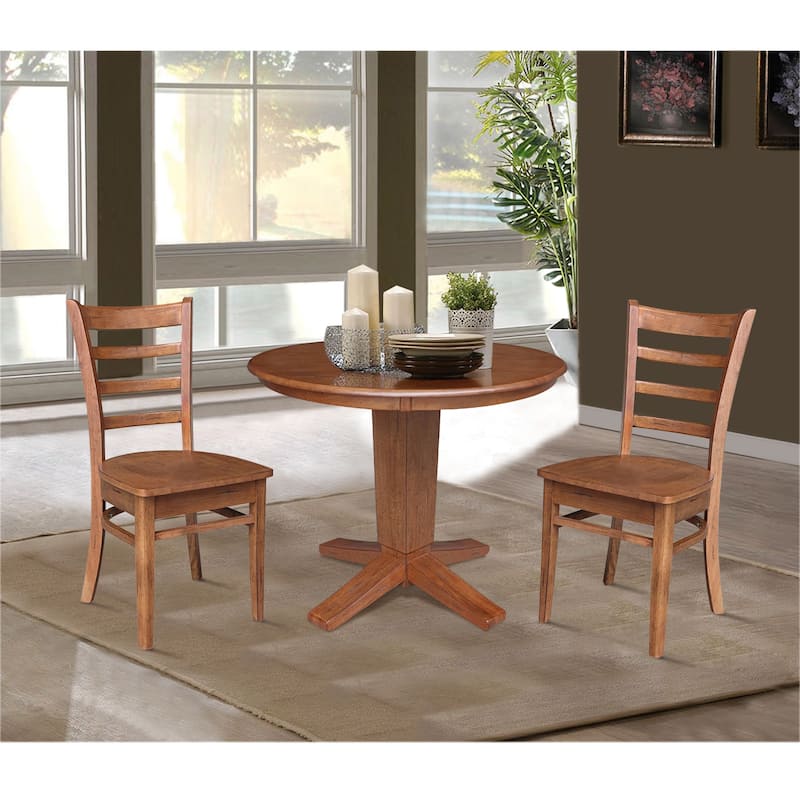 36 in Solid Wood Round Top Pedestal Dining Table with Dining Chairs