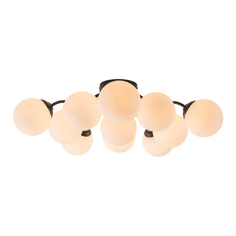 Modern 11-Light Frosted Glass Globe Wavy Arm Sputnik Semi-flush Mount