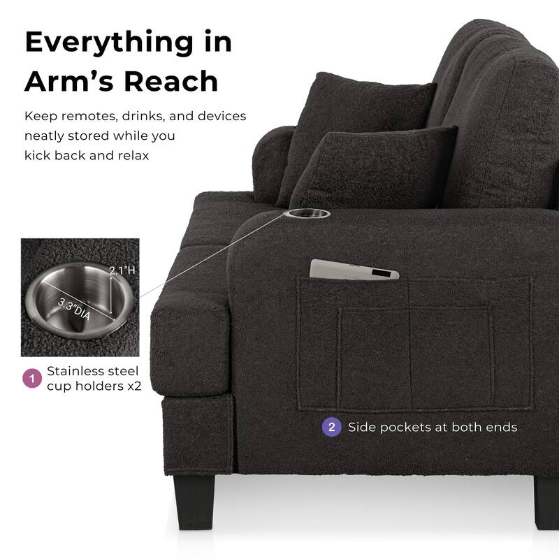 Furniture of America Xenia Modern Boucle Loveseat with Cup Holders