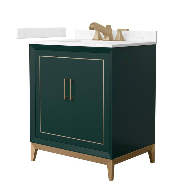 Wyndham Collection WCH5151-30S-VCA-US3MXX Marlena 30" Free Standing - Green / Carrara Cultured Marble Top / Satin Bronze