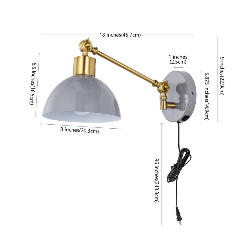 Hygge Swing Arm 1-Light Modern Midcentury Iron USB Charging Port LED Sconce, by JONATHAN Y