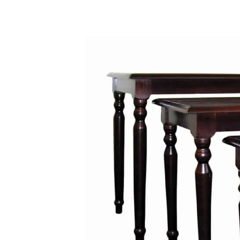 3 Piece Wooden Nesting Tables with Turned Tapered Legs, Cherry Brown - 19 H x 14 W x 22 L Inches