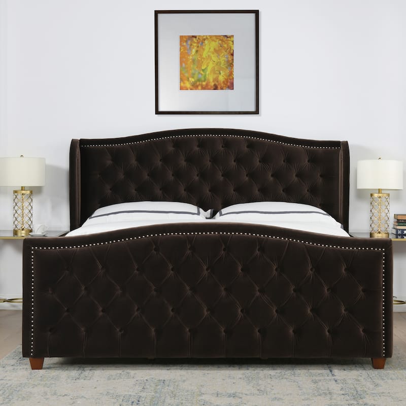Athens Upholstered Nailhead Tufted Wingback Panel Bed