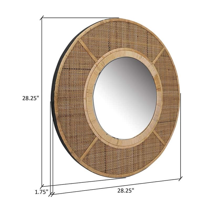 Maraya Rattan Round Boho Wall Mirror - 28.25"H x 28.25"W x 1.75"D