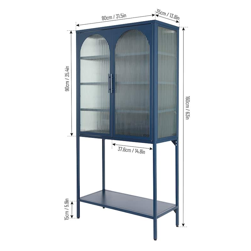 Adjustable Shelves Cabinet with 2 Glass Arched Doors