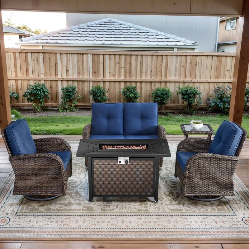 Gymojoy Outdoor Fire Pit Conversation Set, Loveseat Glider Sofa & Chairs - Patio Furniture Set