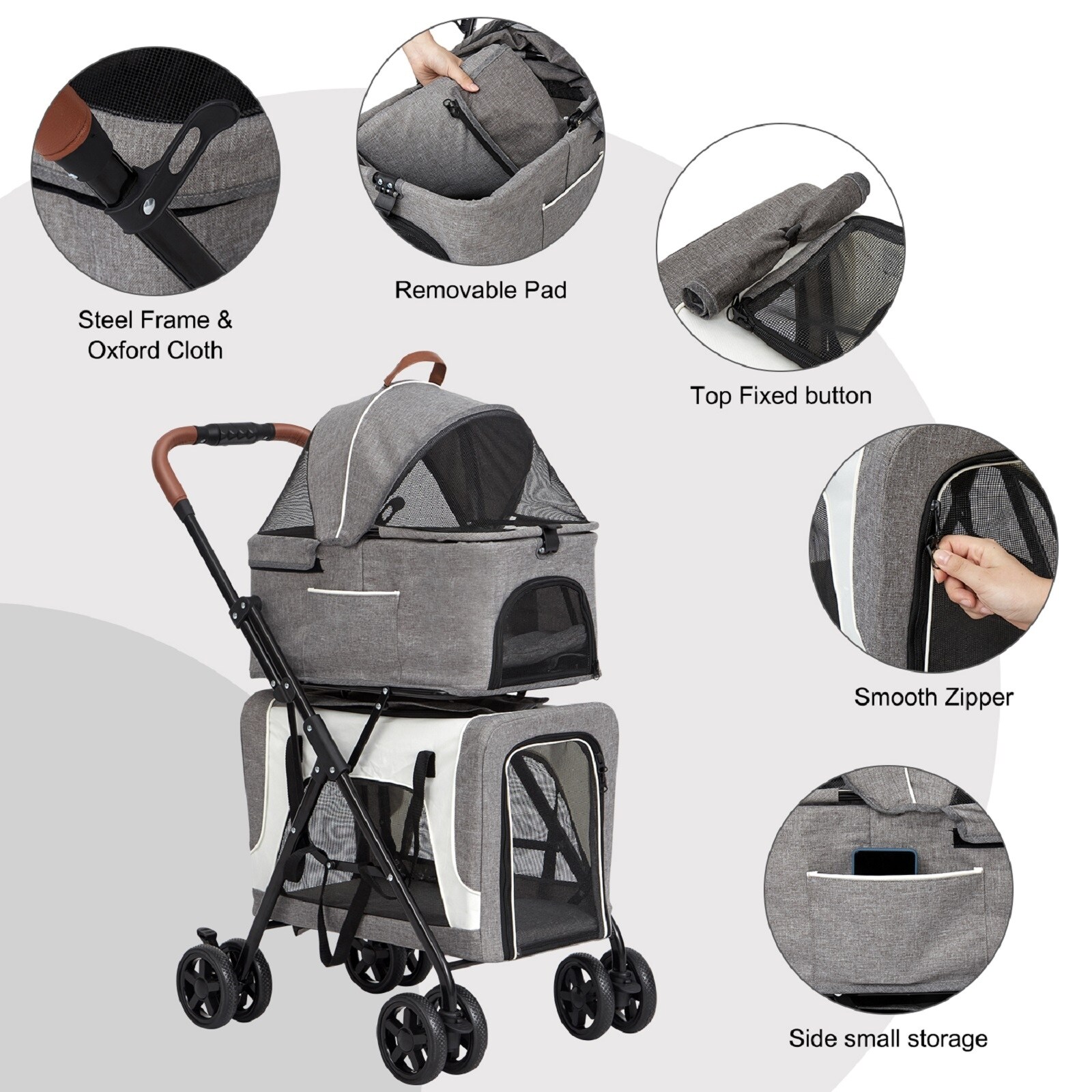 Kinpaw Dog Stroller Cat Double Stroller w/ Detachable Carriers,