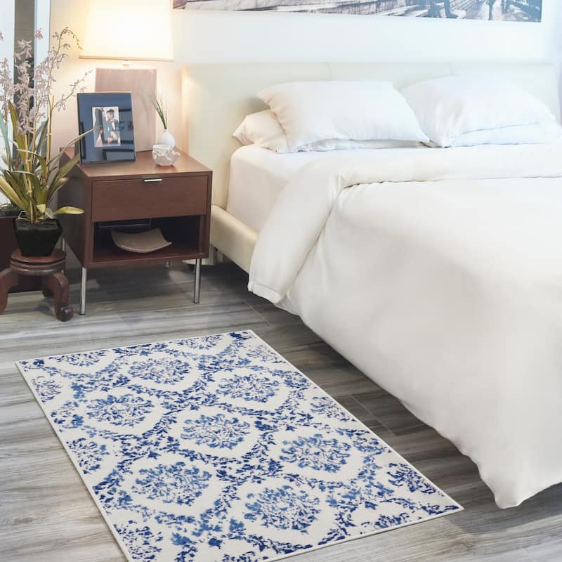 Nourison Whimsicle Boho French Country Floral Blue Ivory Area Rug - 3' x 5' - Ivory Navy - Rectangle