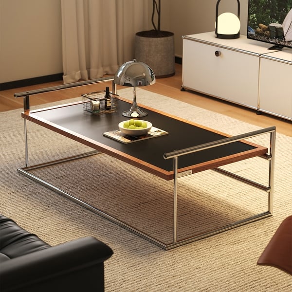 Rio Coffee Table Bauhaus Living Room Small Apartment Tea Table Designer Retro Solid Wood Stainless Steel Coffee Table - Bed Bath & Beyond