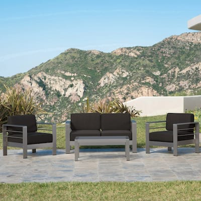 Roomfitters Modern Outdoor Patio Sofa Set, Aluminum Frame with Cushions & Coffee Table, Weather-Resistant Seating