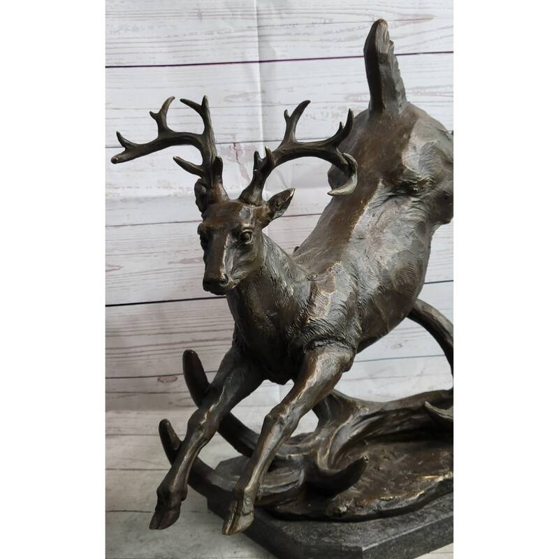 Leaping Stag Reindeer Deer Elk Bronze Caribou Bronze Sculpture Statue Signed Art