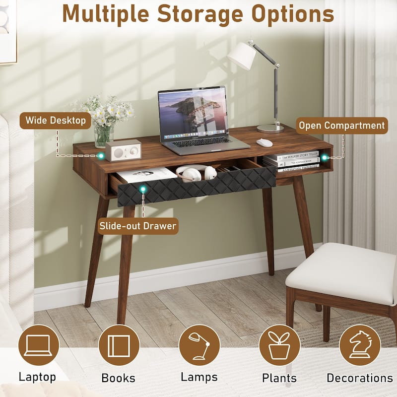 Gymax Mid-Century Modern Computer Desk w/ Drawer & Open