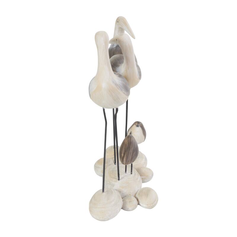 Polystone Bird Family Decorative Sculpture with Cream Rock Base - Brown - Roche River Decor