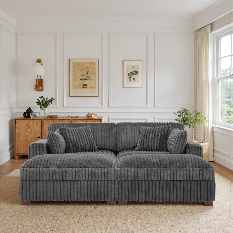 82" W Plush Corduroy Modular Sectional Sofa Chaise Lounge