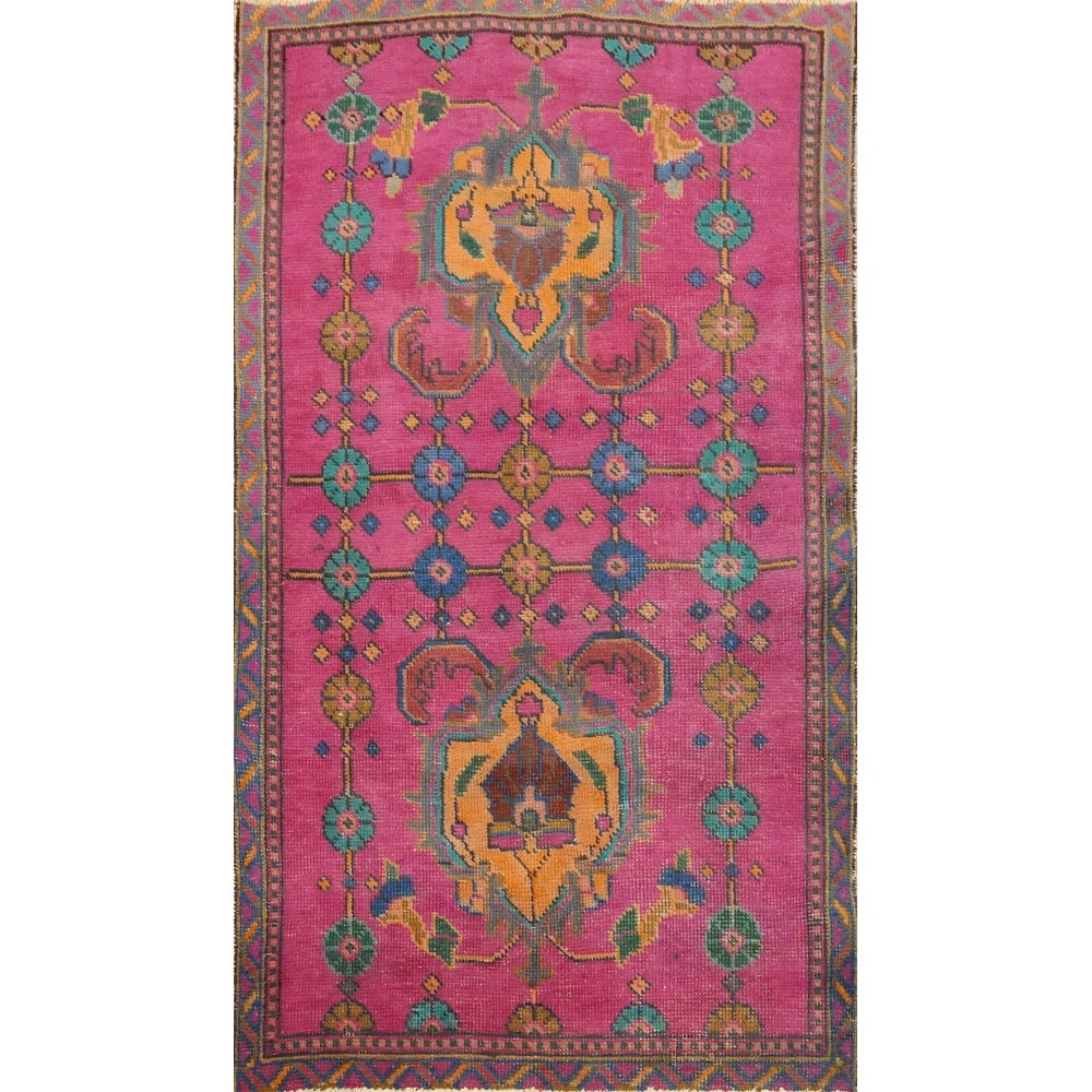 Hand Knotted Oriental 100% Wool Carpet Traditional Geometric Pink Tabriz Area Rug - 4' 9'' X 2' 7''