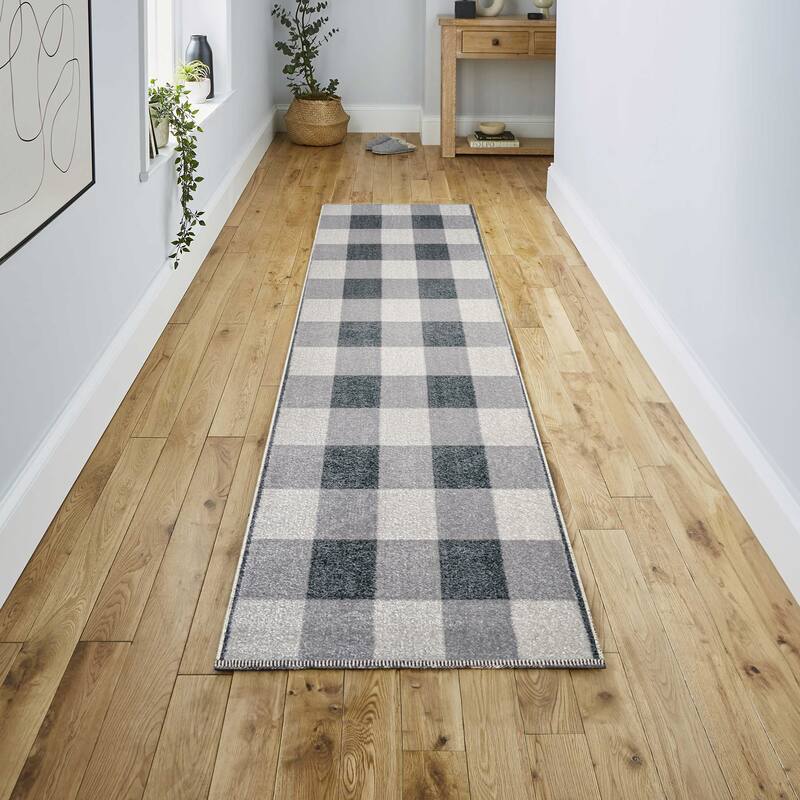 JONATHAN Y Shutter Gradient Plaid Cottage Machine-Washable Light Gray/Dark Gray/Cream Area Rug