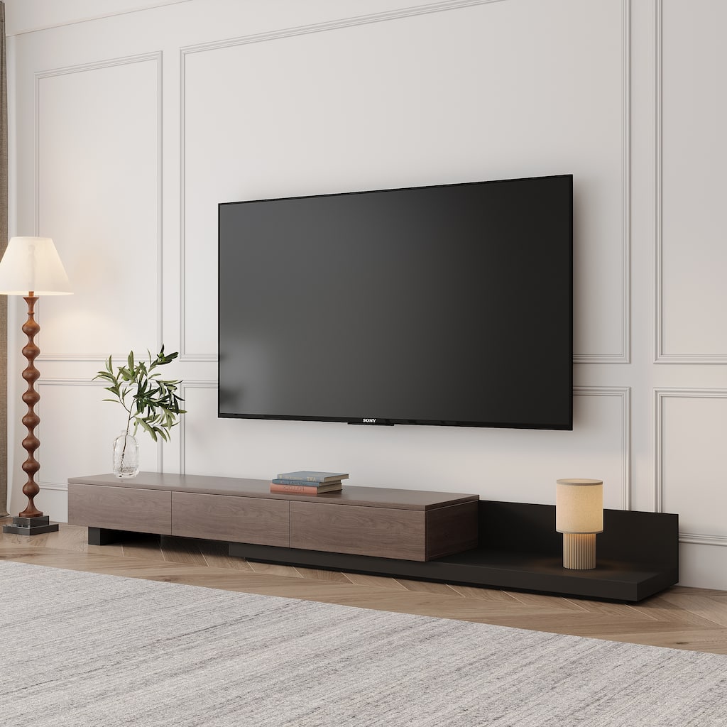 70"- 110"Retracted Extendable TV Stand Media Console In Stretch With 3-Drawers - 70"- 110"