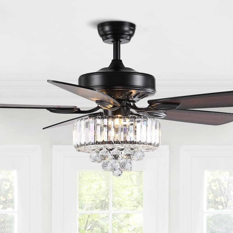 52" Crystal Chandelier Ceiling Fan with Lights and Remote - Black