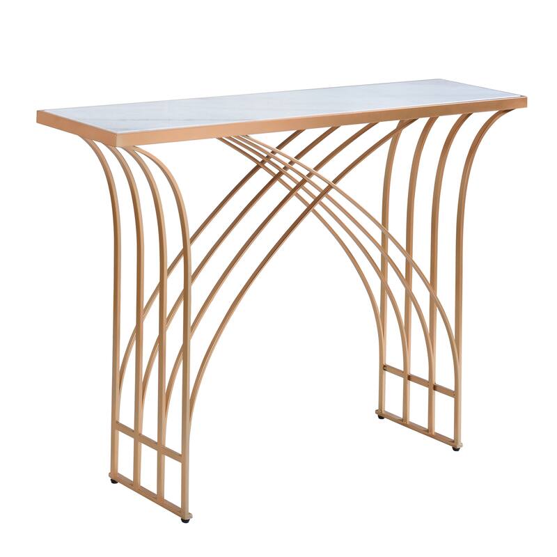 StyleCraft Seraphine Console - Golden - White Marble Top - Golden, White