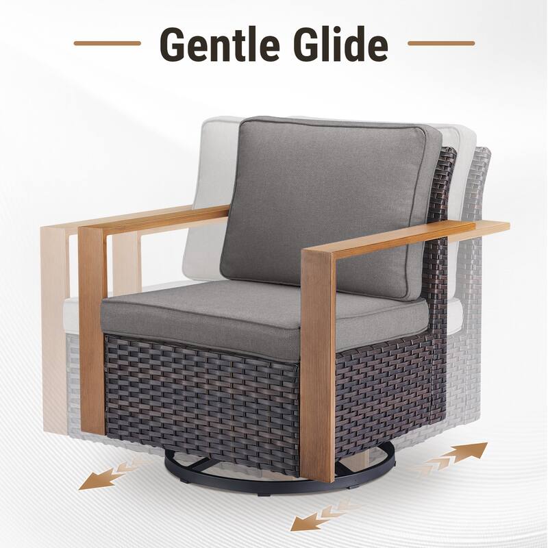 Meyreso Wicker Outdoor Patio Metal Fire Pit Set with Swivel Gliders & 4.5" Olefin Cushions