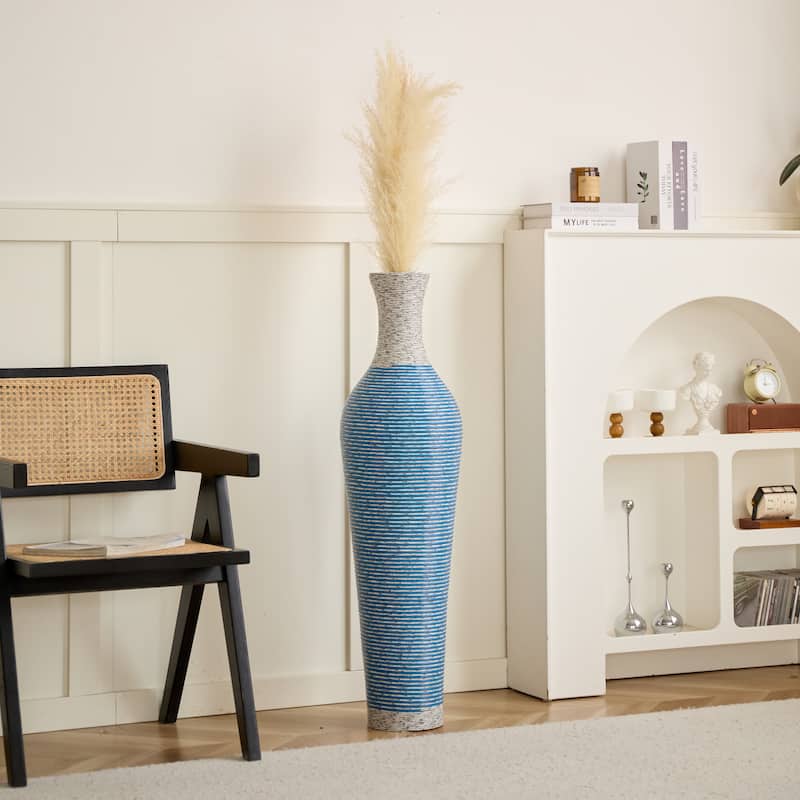 39-Inch Tall Standing Designer Floor Vase-Durable Artificial Rattan - Elegant Two-Tone Dark Brown Finish-Ideal Decor Accent