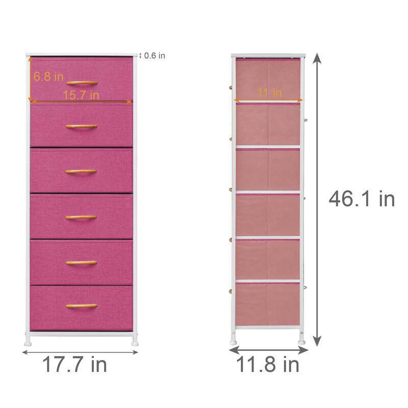 6 Drawers Chest - Vertical Storage Tower Steel / Wood / Fabric Dresser