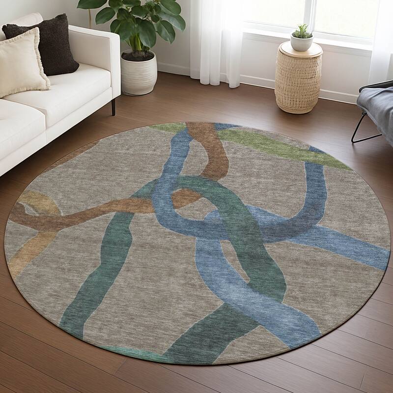 Machine Washable Indoor/ Outdoor Abstract Links Chantille Rug