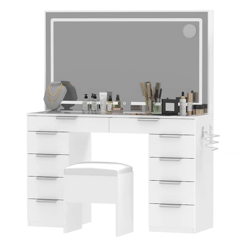 Moasis 55.8'' Black Makeup Vanity Table 11 Drawers Vanity Desk Set
