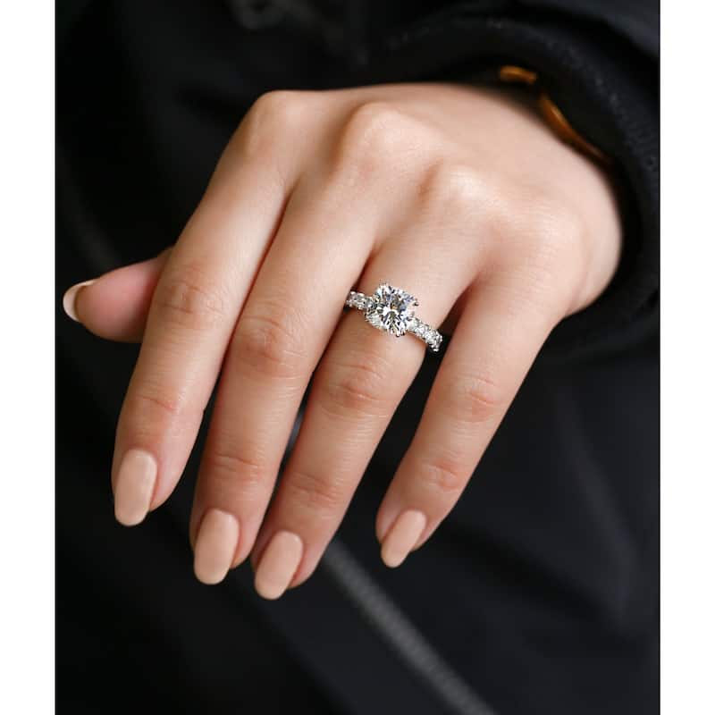 Kobelli 3.90 Carats Lab Grown Diamond Certified 14k Solid Gold Cushion-cut Wide Band Lorette Engagement Ring (EF/VS)