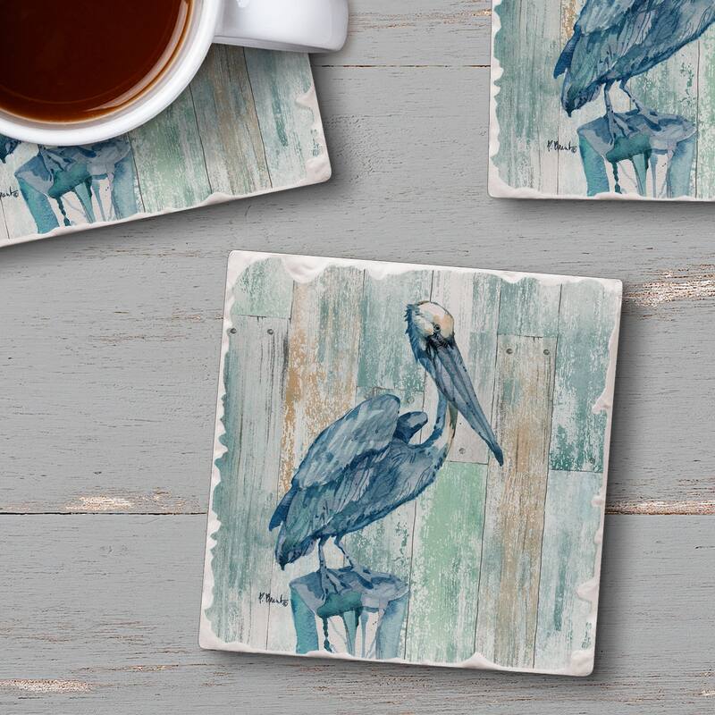 Counterart Absorbent Stone Coasters - Arianna Pelican - Set of 4 - 4x4x1.235