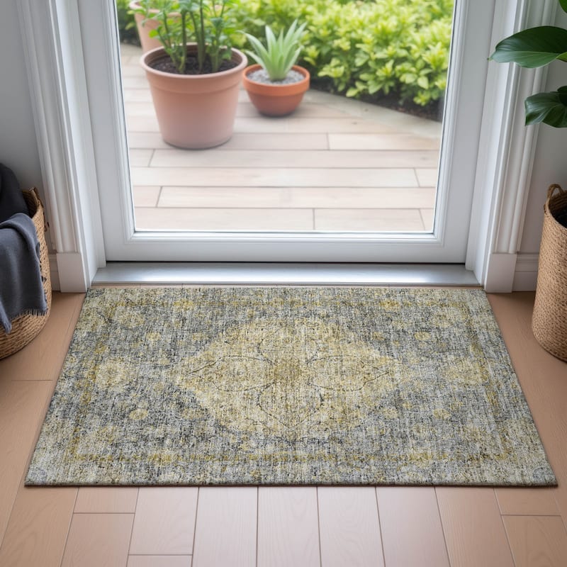 Machine Washable Indoor/Outdoor Traditional Global Chantille Rug